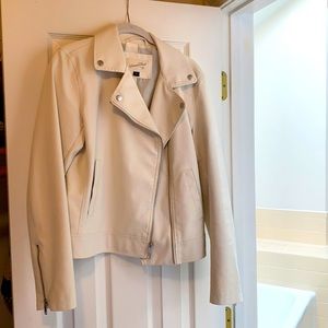 White Faux Leather Jacket, off-white color